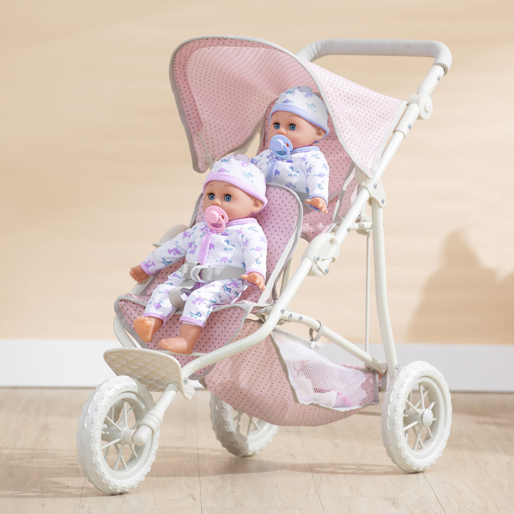 Olivia's Little World Polka Dot Princess Baby Doll Twin Jogging Stroller, Pink/Gray