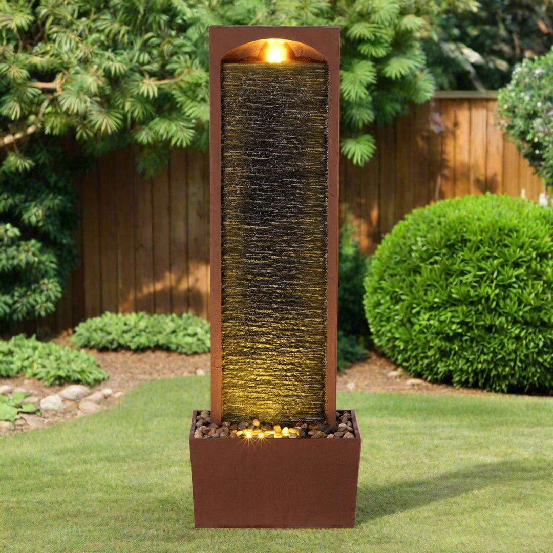 Teamson Home 38.5" Contemporary Outdoor LED Waterfall Fountain with Pebble Base