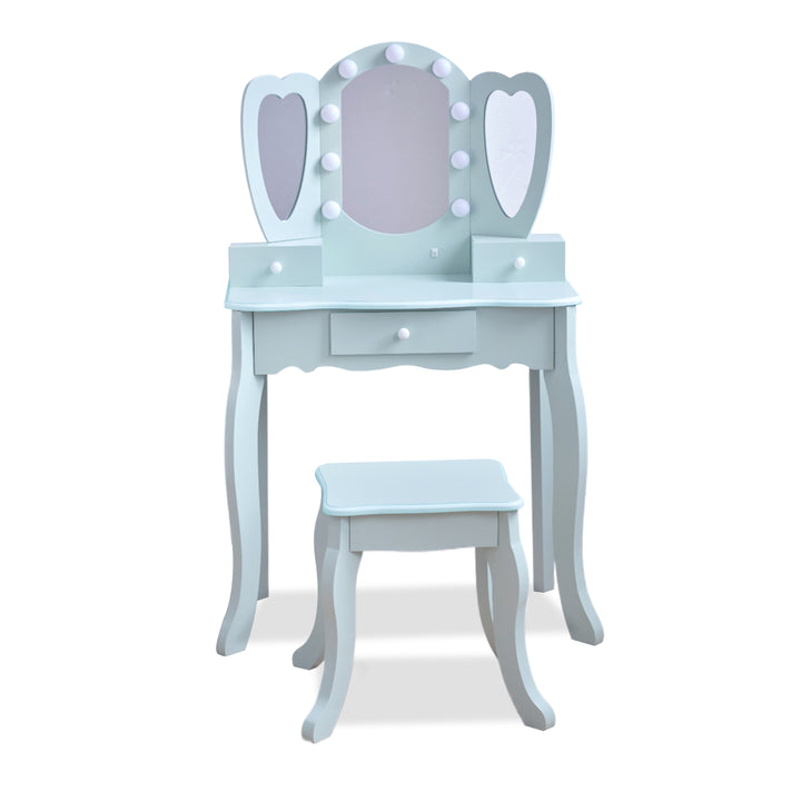 Kids Vanity with LED Lights, Blue - Heart Glow Play Vanity Set by Teamson Kids