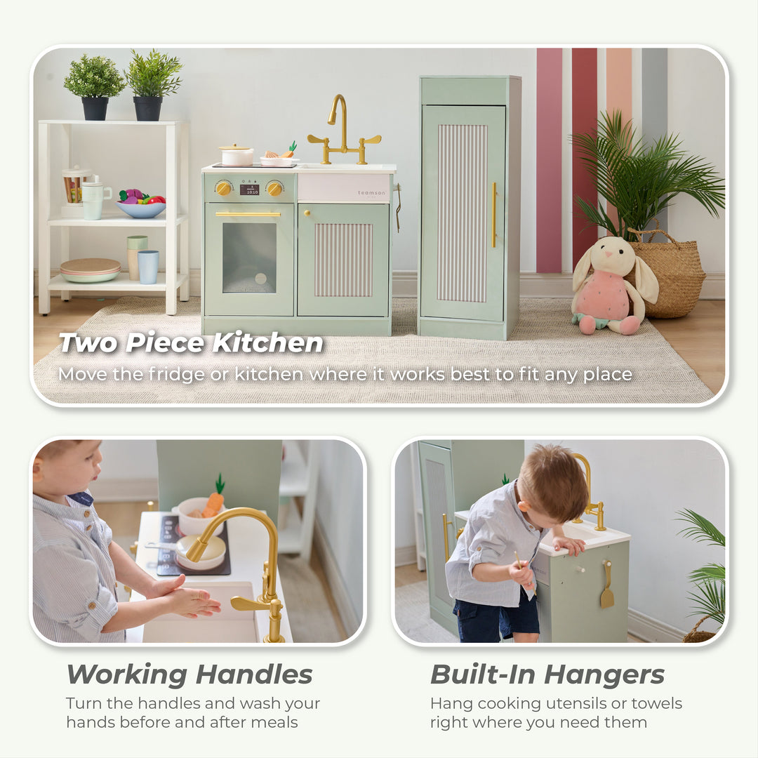 Wooden Play Kitchen with 12 Accessories, Green - Little Chef Chester by Teamson Kids