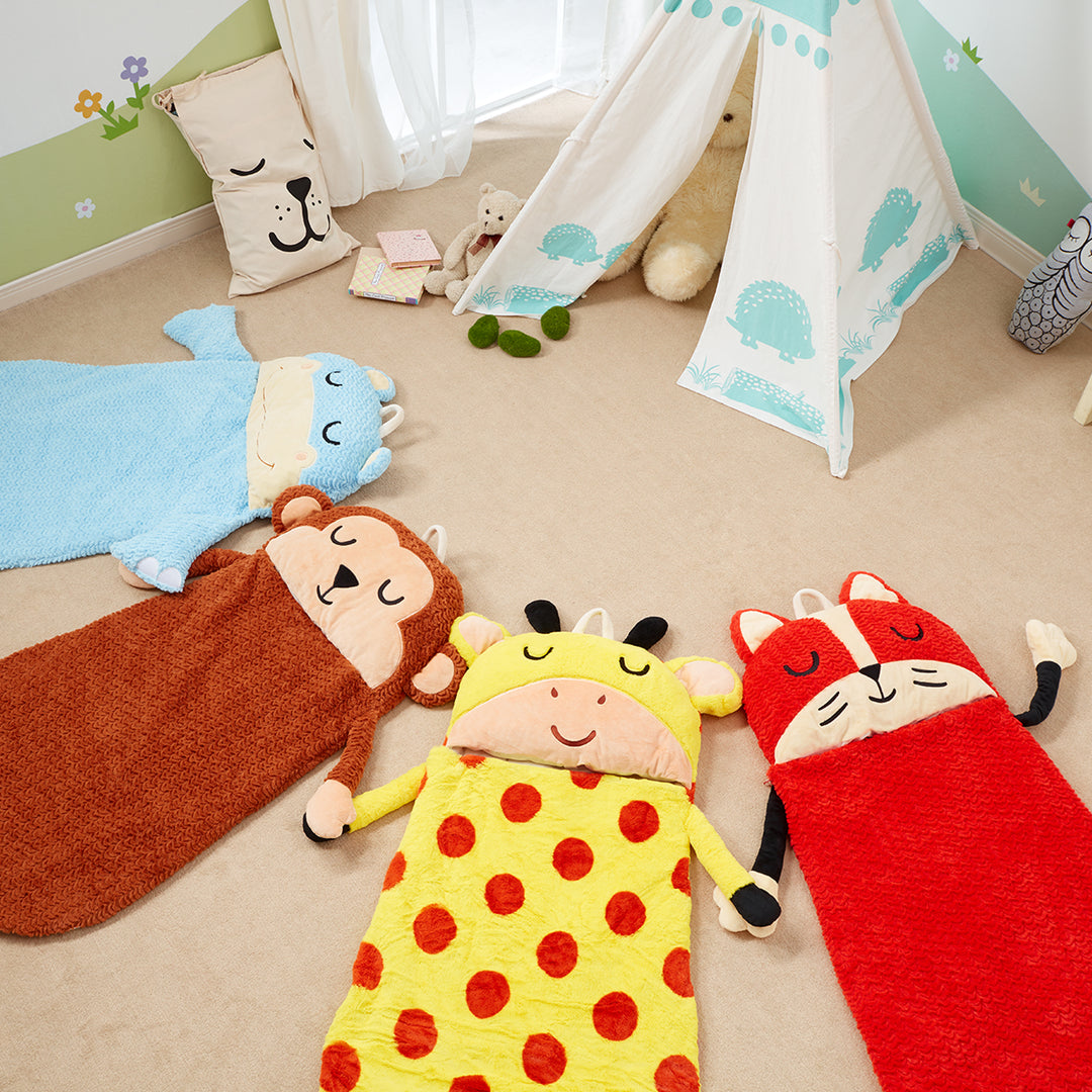 Fantasy Fields Pajama Party Time Hippo Sleeping Bag with Arms, Legs, Embroidered Sleepy Face, & Built-In Fabric Handle, Blue