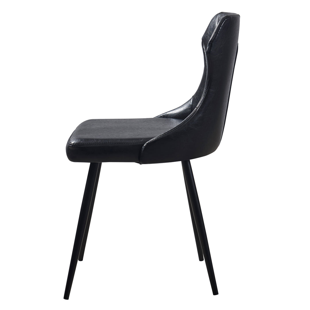 Profile view of the black chair.