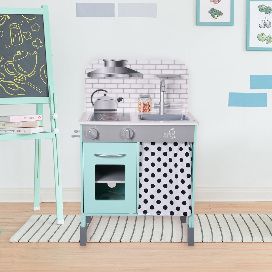 Teamson Kids Little Chef Philly Modern Wooden Kitchen Playset, Mint/White