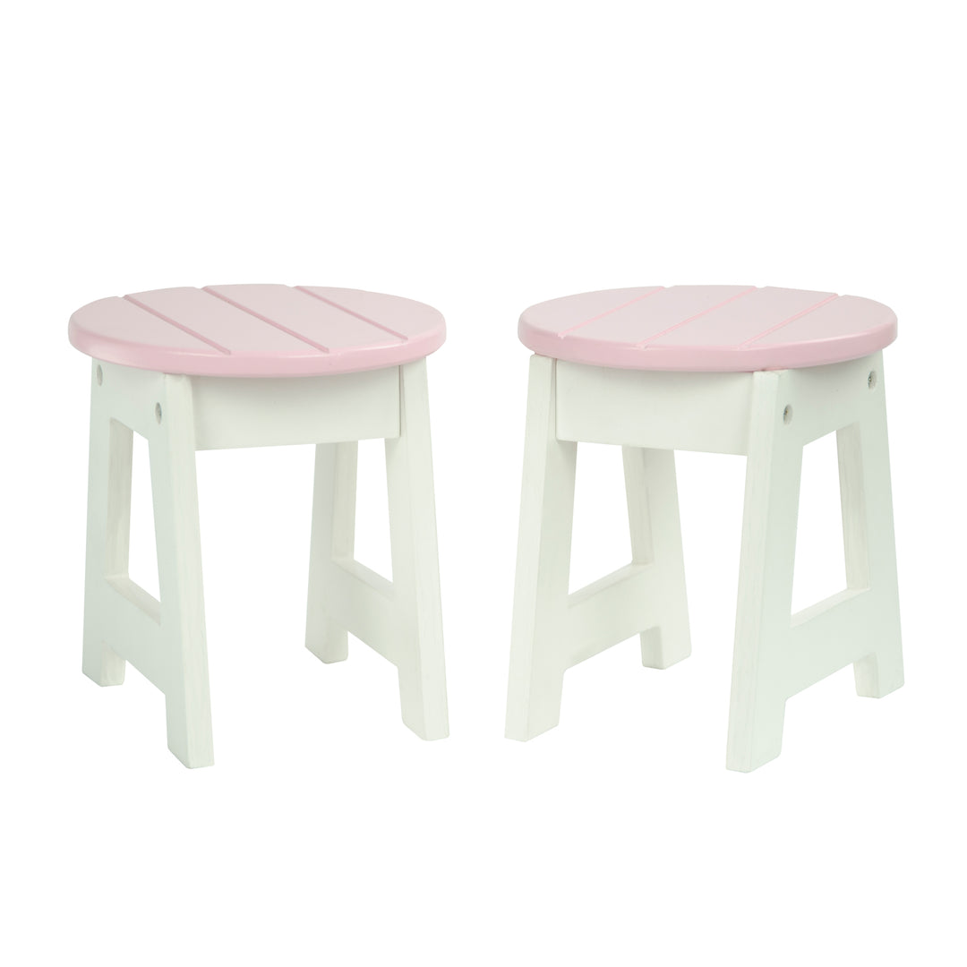 Olivia's Little World 3-Piece Round Table & Stools for 18" Dolls, White/Pink