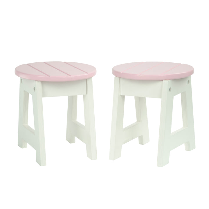 Olivia's Little World 3-Piece Round Table & Stools for 18" Dolls, White/Pink