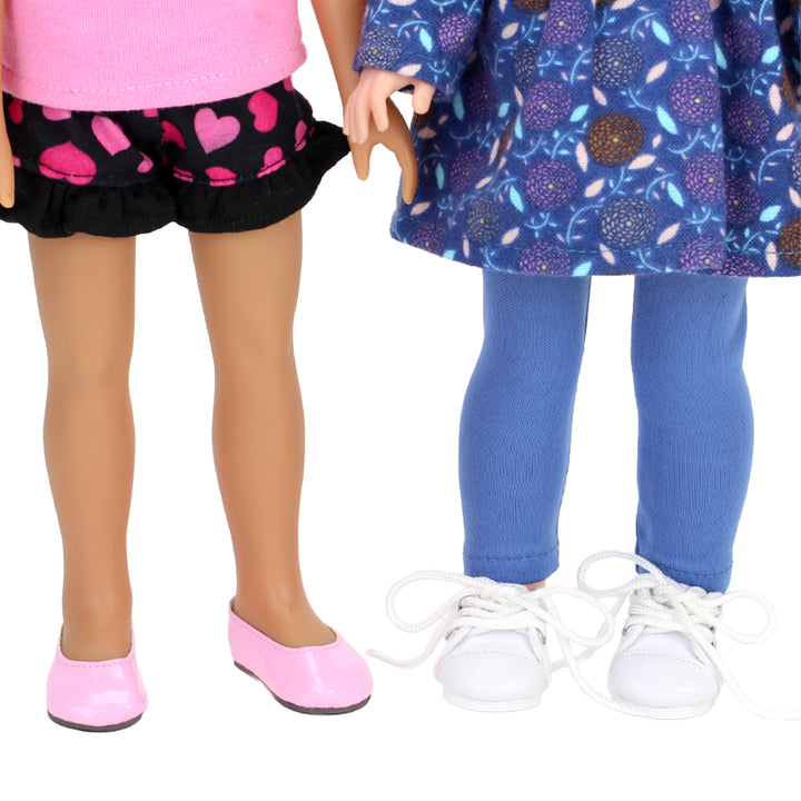A pair of pink slip ons and white sneakers for 18" dolls