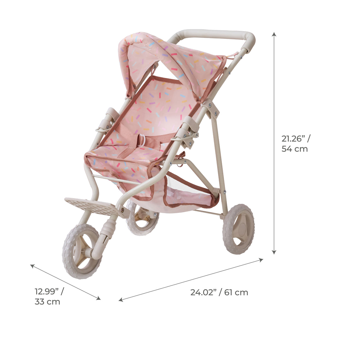 15-18 Inch Baby Doll Stroller, Beige - Confetti Doll Jogging Stoller by Olivia's Little World