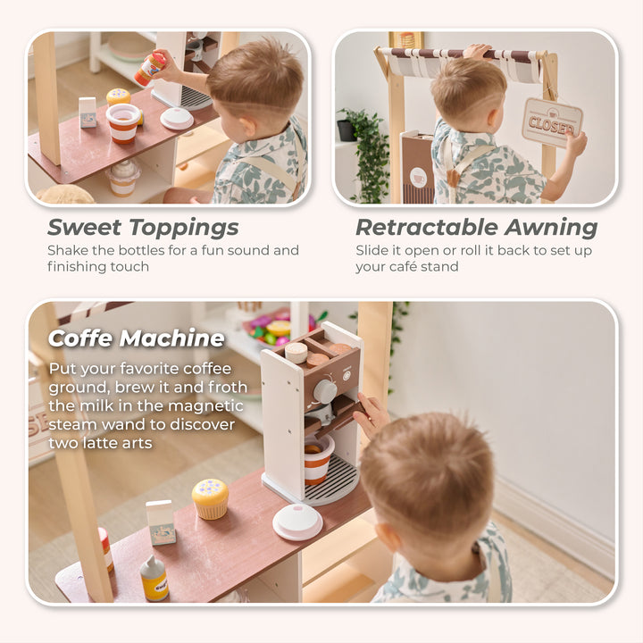 Play Coffee Shop with 29 Accessories, Brown - Espresso Treats by Teamson Kids