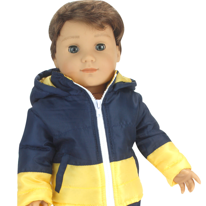 an 18 inch boy doll models the jacket