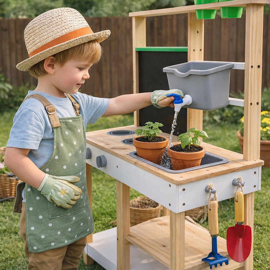 Clover Wooden Mud Kitchen with Sink for Pretend Play by Teamson Kids