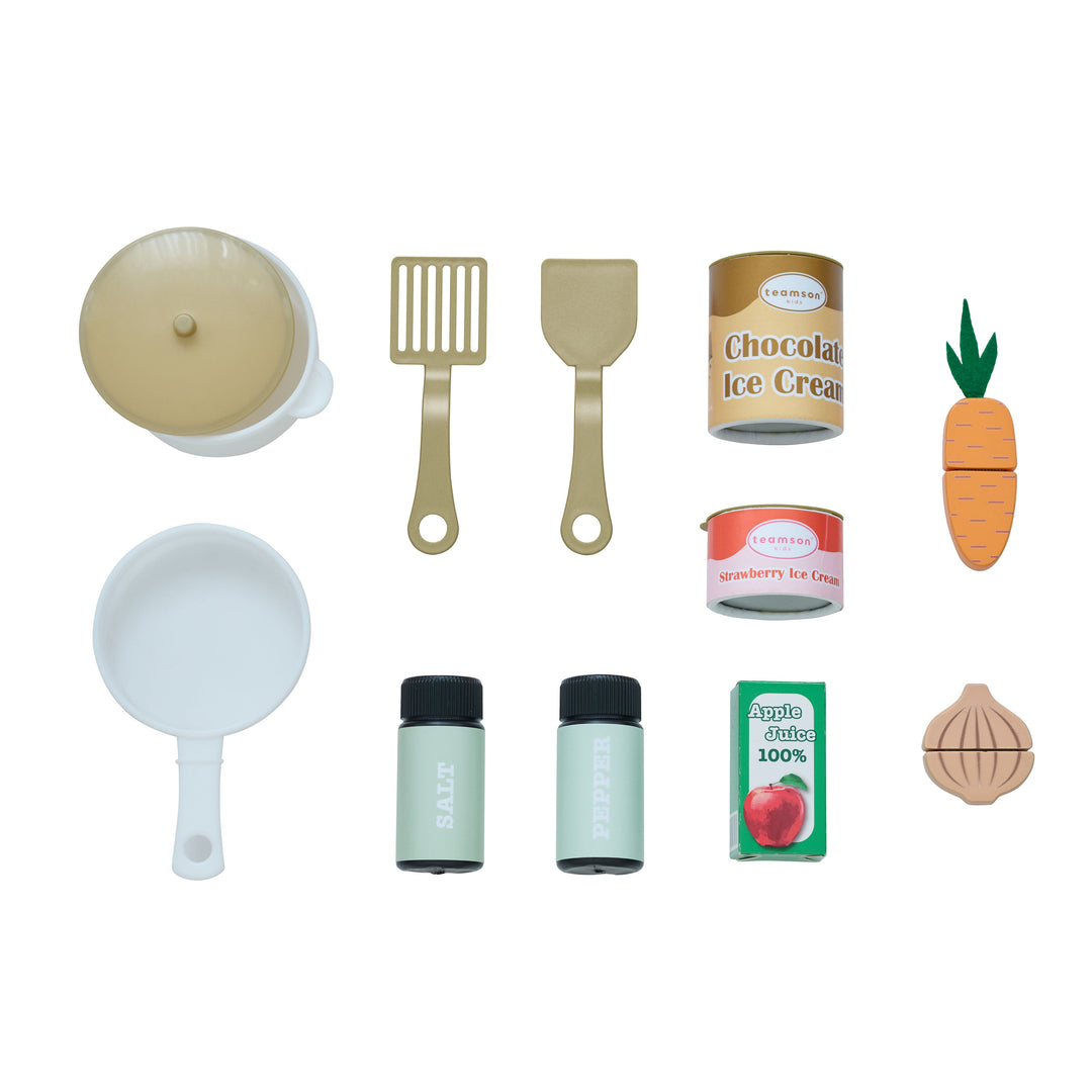 Wooden Play Kitchen with 12 Accessories, Green - Little Chef Chester by Teamson Kids