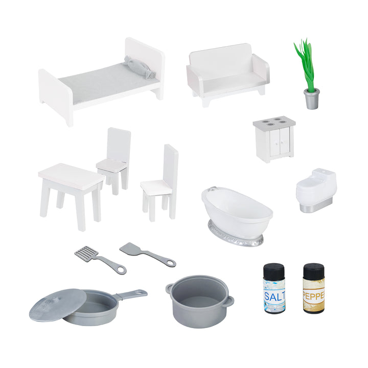 Teamson Kids Wonderland Ariel 2-in-1 Dollhouse/Play Kitchen Playset, Gray & Ivory