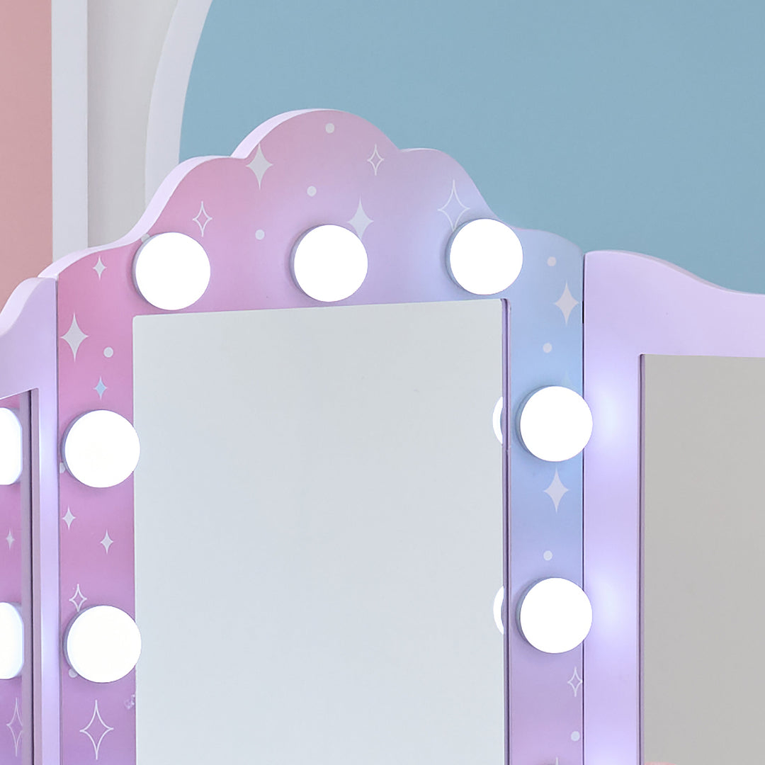 Stardust Print Gisele Wooden Play vanity with LED Lights & Three Way Mirror for Pretend Play by Teamson Kids