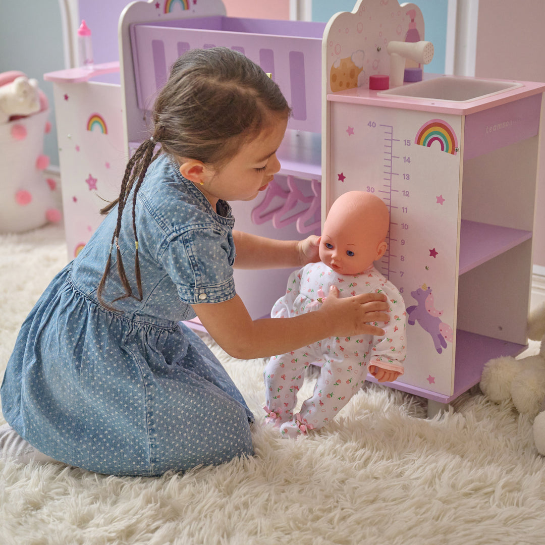 Fantasy Care Wooden 6-in-1 Baby Doll Nursery with Cradle, High Chair & Sink for Pretend Play by Olivia's Little World