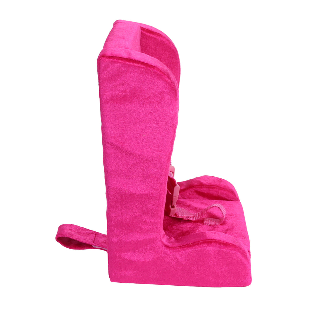 A side view hot pink car seat for 18" dolls with straps
