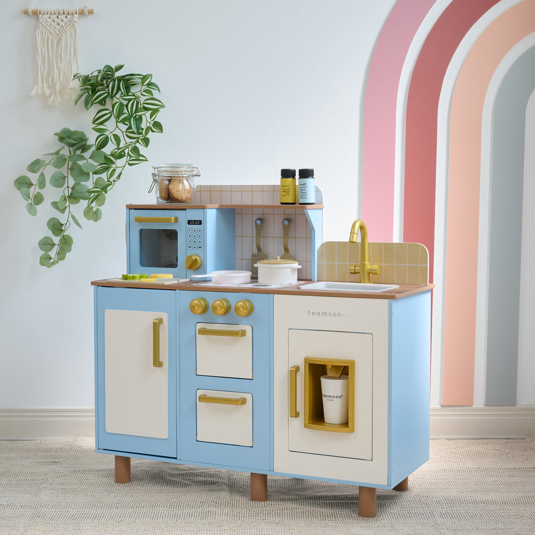 Wooden Play Kitchen with 17 Accessories, Blue - Little Chef Hampton by Teamson Kids