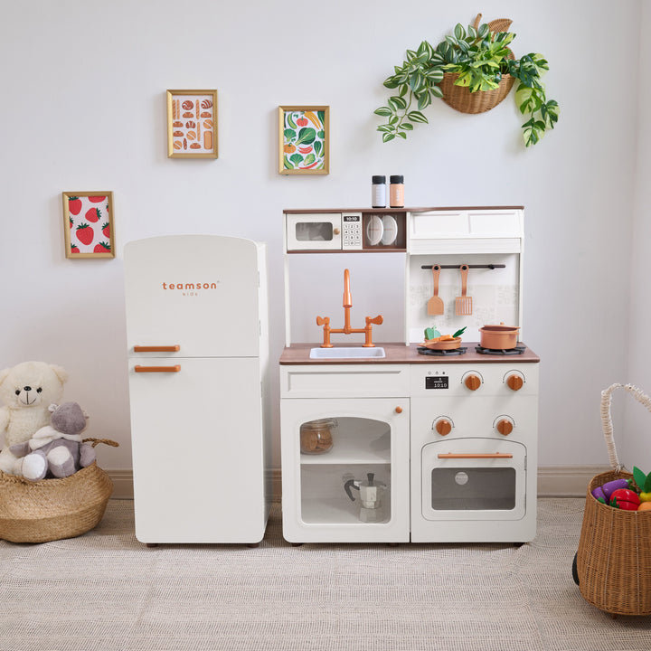 Wooden Play Kitchen with 14 Accessories, Off-White - Little Chef Normandy by Teamson Kids