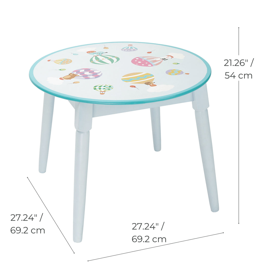 Fantasy Fields Toy Furniture Hand-Painted Hot Air Balloons Round Table, Gray/Blue