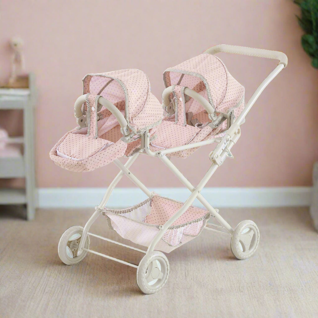 play double stroller Olivia's Little World Polka Dot Princess Baby Doll Double Bassinet Str – US
