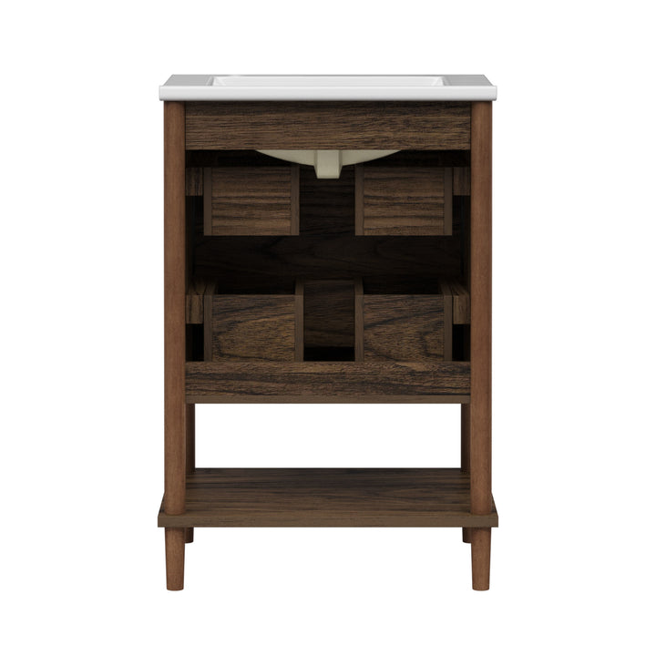 Teamson Home Ellery 24" Single Bathroom Vanity with Two Drawers, Walnut