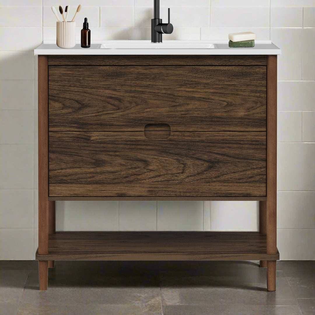 Teamson Home Ellery 36" Single Bathroom Vanity with Two Drawers, Walnut