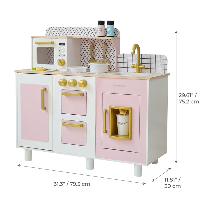 Wooden Play Kitchen with 17 Accessories, Pink - Little Chef Hampton by Teamson Kids
