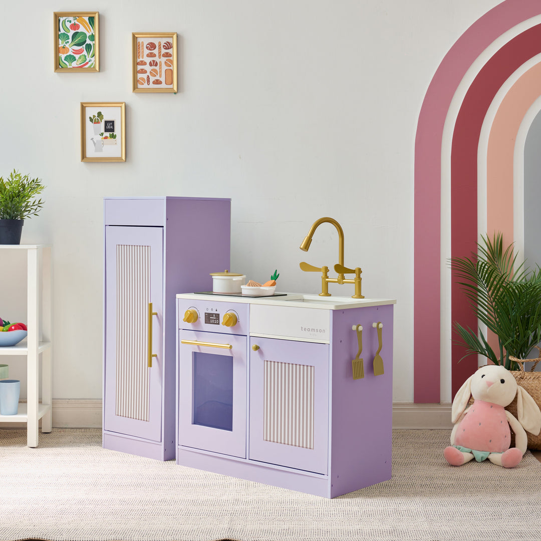 Wooden Play Kitchen with 12 Accessories, Purple - Little Chef Chester by Teamson Kids