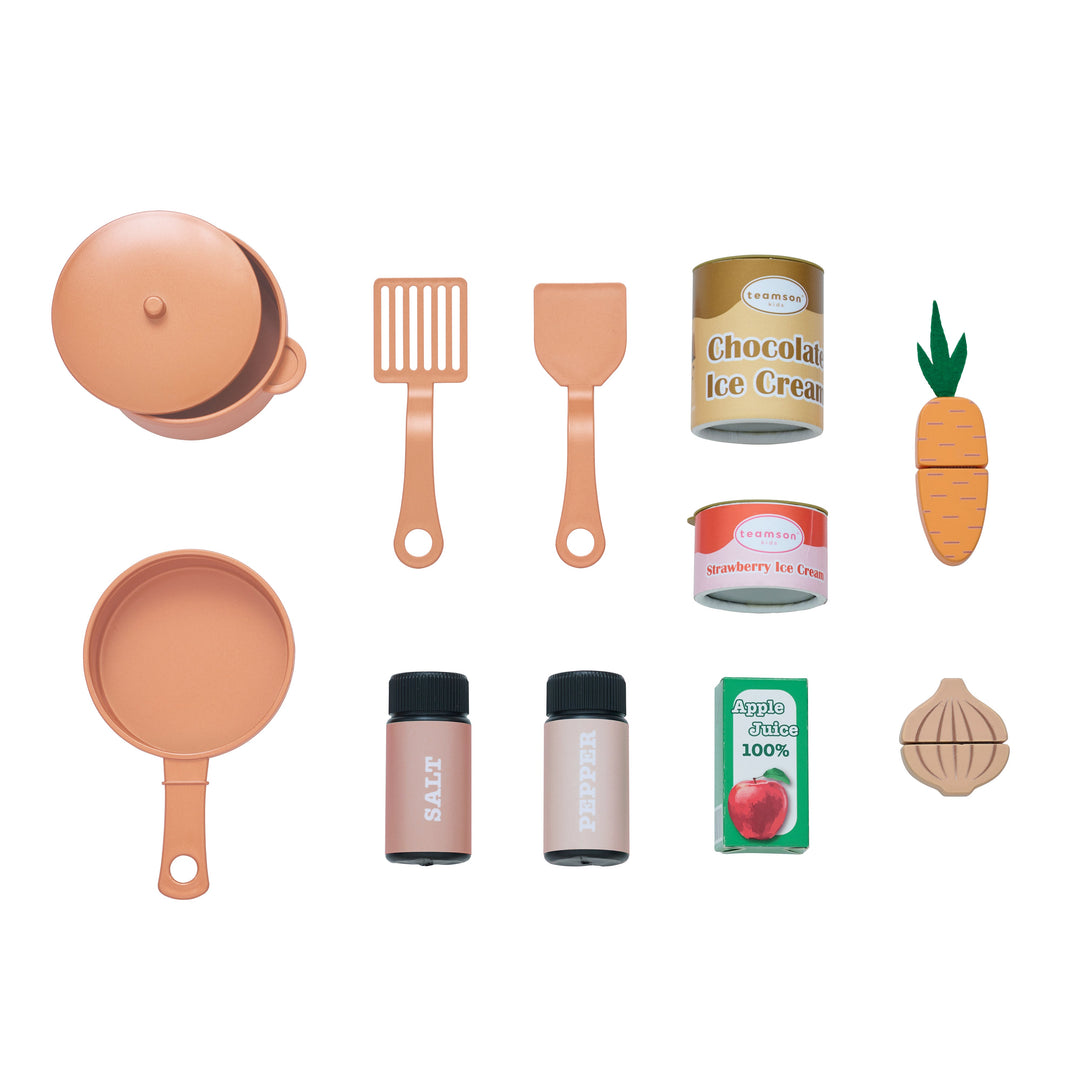Wooden Play Kitchen with 12 Accessories, Peach - Little Chef Chester by Teamson Kids