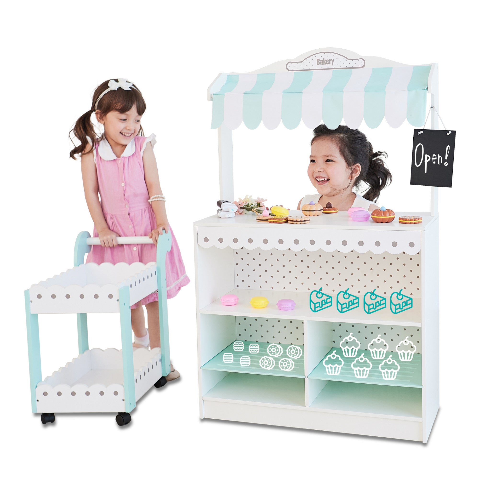 Teamson Kids - My Dream Bakery Shop Dessert Stand - White / Petrol