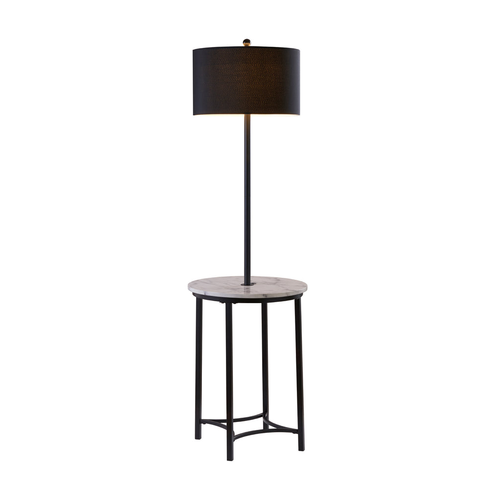 Teamson Home Shenna Floor Lamp with Faux White Marble Tray Table, Black