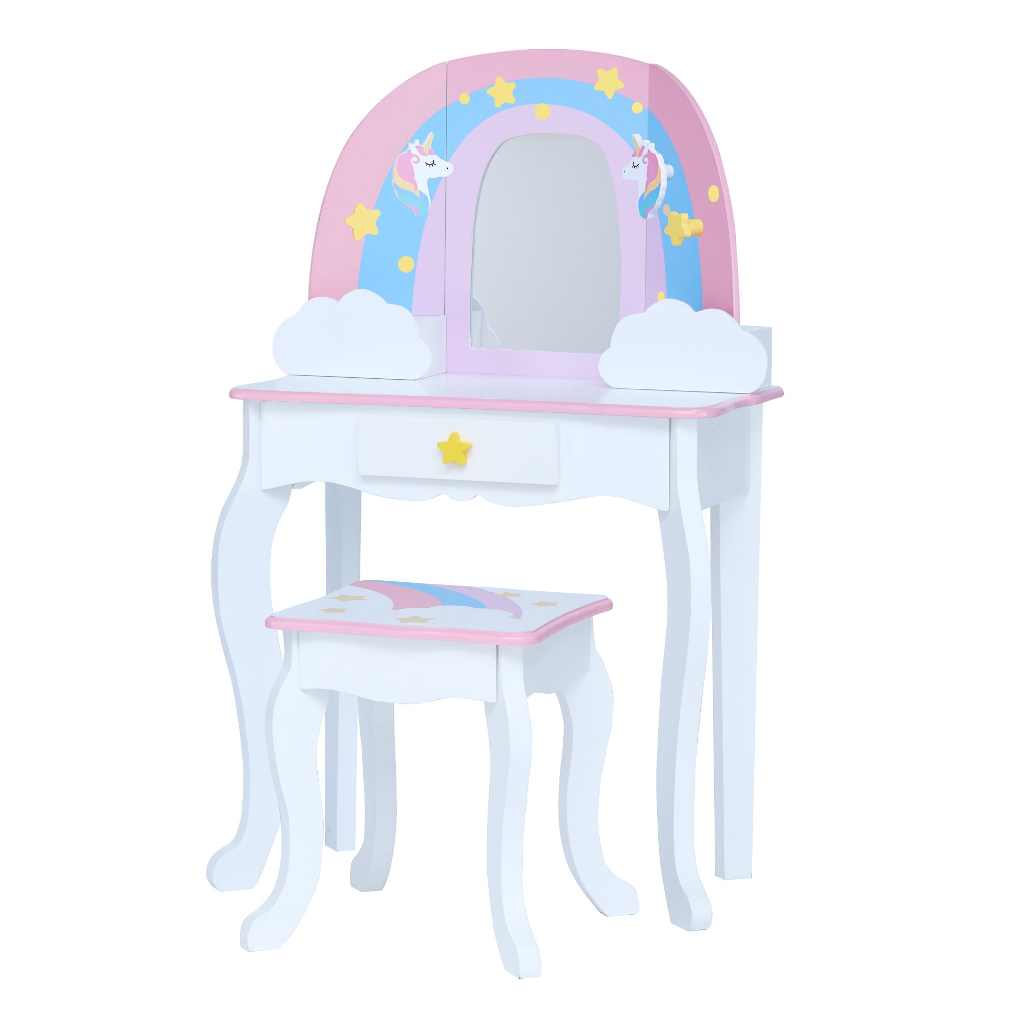 Girls' Vanity Table and Chair Set, Kids Makeup Dressing Table with Lights &  Wood Makeup Playset, Kids Vanity Set with Mirror & Drawer for Age 4-9, Pink  | SHEIN USA