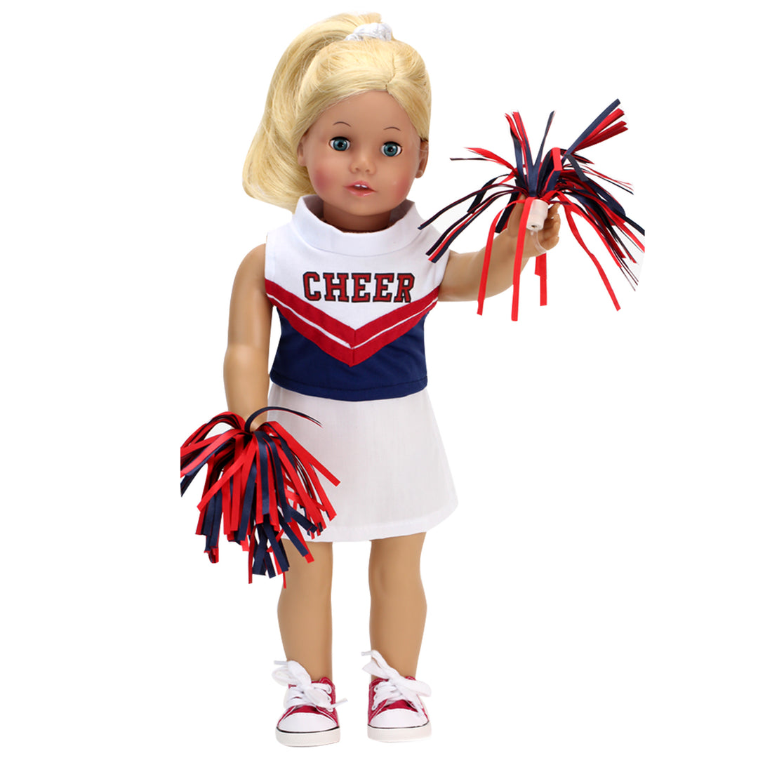Sophia’s Dress Up Costume Cheerleader Top, Skirt, & Pom-Pom Playset for 18” Dolls, Red/Navy