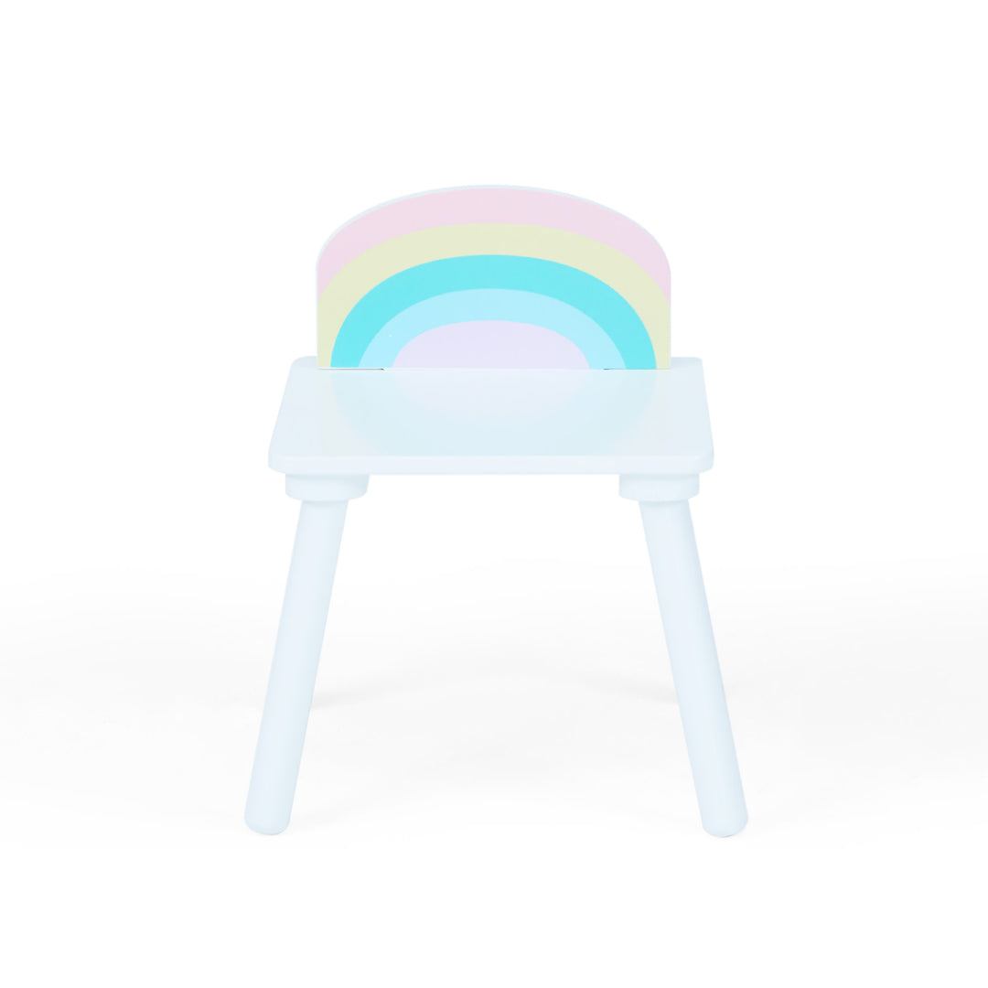 Fantasy Fields Kids Round Play Table with Center Mesh Storage and Two Rainbow Chairs, White