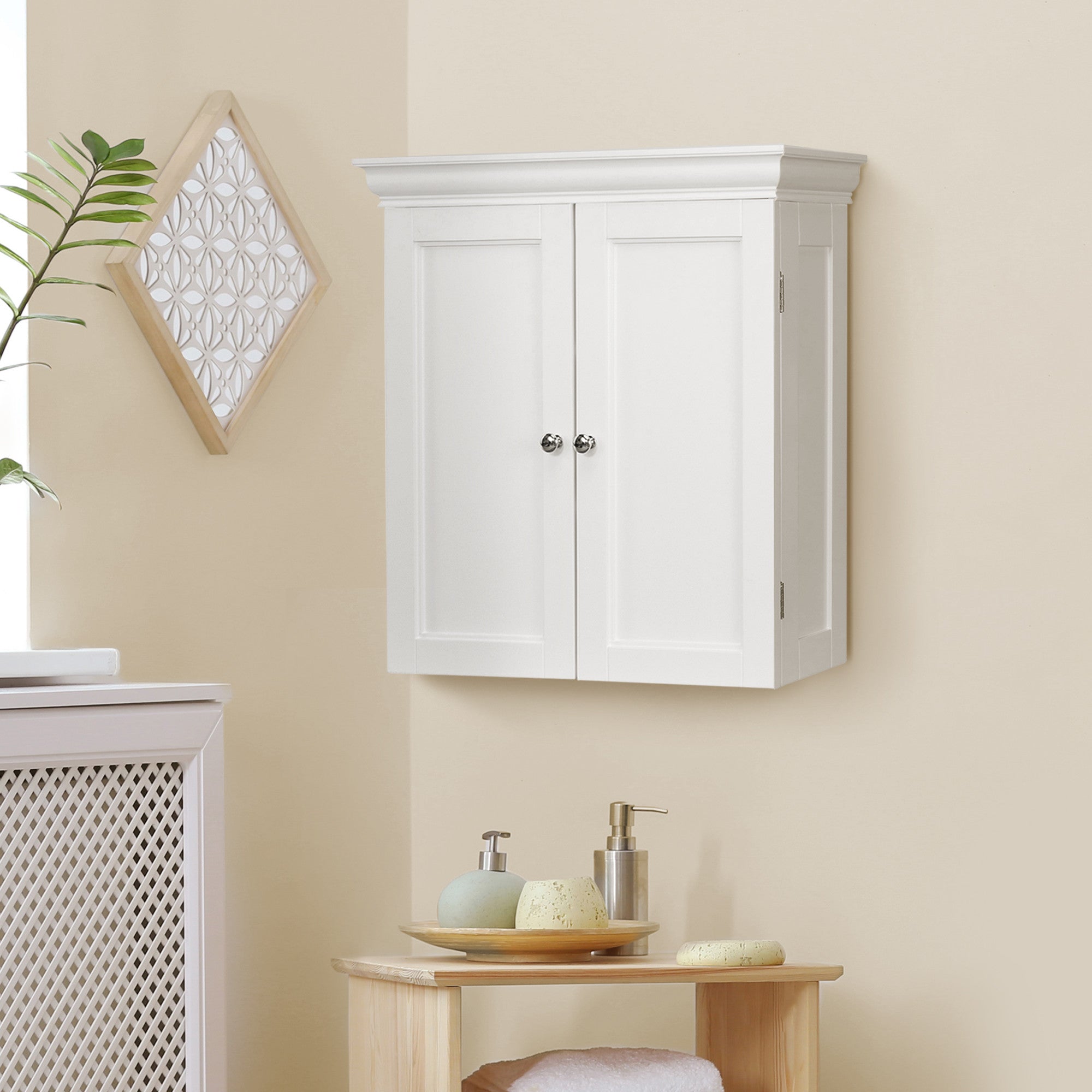 Bathroom Wall Cabinet White Wall Cabinet with Contemporary doors  Teamson Home