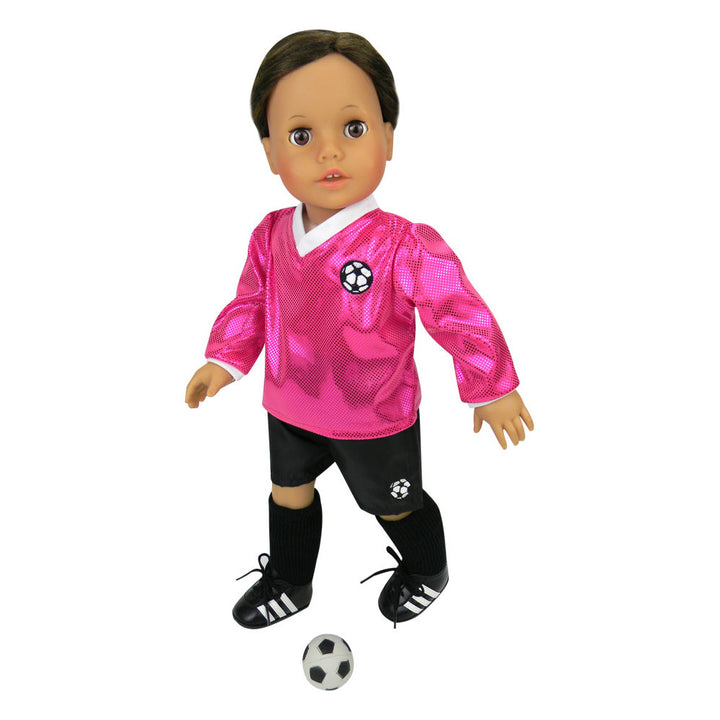 Sophia's - 18" Doll - Soccer Outfit, Ball, Socks, Cleats & Shin Guards - Fuchsia/Black